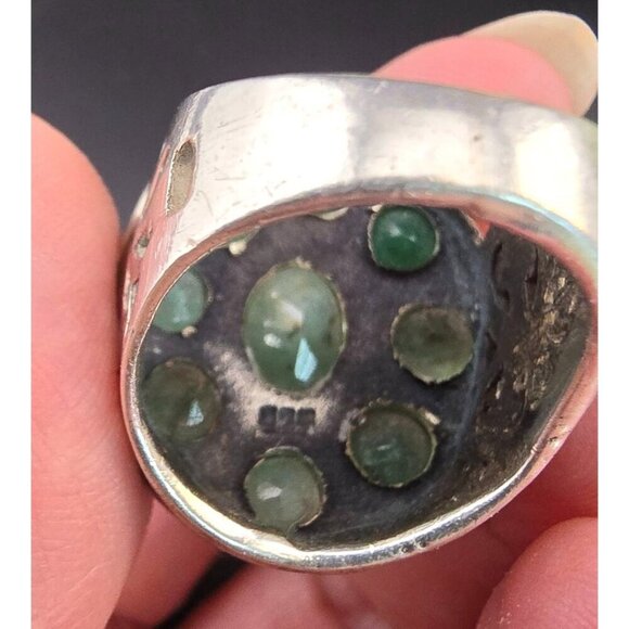 Vintage Estate 925 Sterling Silver & Emerald Ring Large Size 7-1/2 15.2 grams - Picture 9 of 12